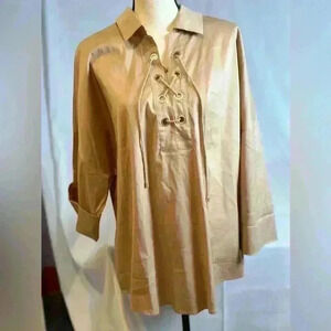 Chico's Womens Top with front string tie, Taupe (Size 4)